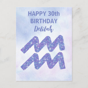 Cartão Postal Sinal de Água Personalizado de Aquário para Aniver