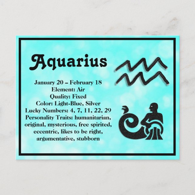 Cartão Postal Sinal de astrologia Aquário Horoscópio Zodiac (Frente)