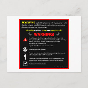 Cartão Postal Sinal de Aviso do Parque de Tema SKYDIVING