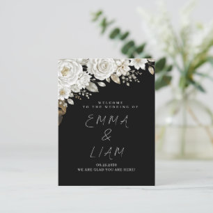 Cartão Postal Sinal de Boas-Vindas de Casamento Rosa Branca Dour