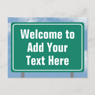 Cartão Postal Sinal de boas-vindas em estrada com qualquer texto