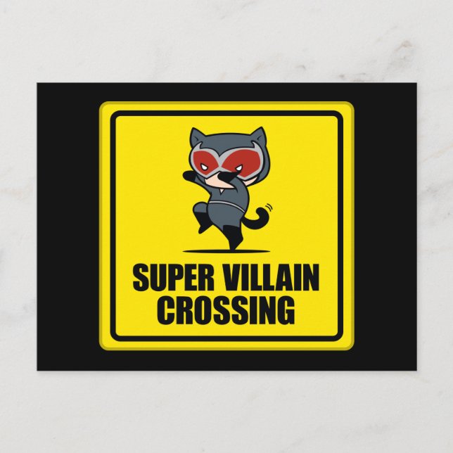 Cartão Postal Sinal de Cruzamento de Super Villain Chibi CatWome (Frente)