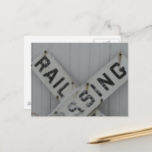 Cartão Postal Sinal de Cruzamento Ferroviário Nevado