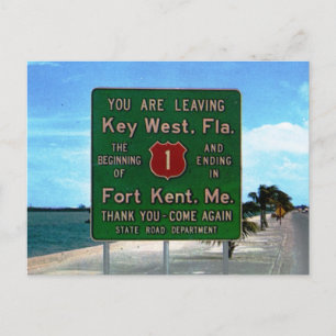 Cartão Postal Sinal de estrada deixando Key West, Flórida Vintag