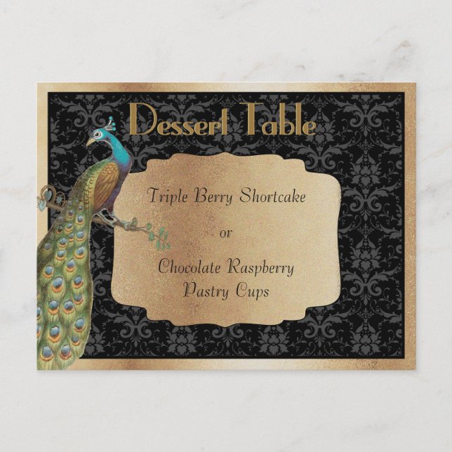 Cartão Postal Sinal de Mesa de Buffet de Doces e Champanhe Pavão (Frente)