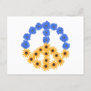 Cartão Postal Sinal de Paz Amarelo Girassóis Azuis Cosmos Flore