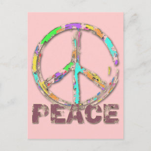CARTÃO POSTAL SINAL DE PAZ DO ESTILO DE GRUNGE COLORIDO