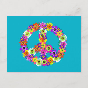Cartão Postal Sinal de Paz Floral na Turquesa