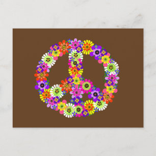 Cartão Postal Sinal de Paz Floral no Brown