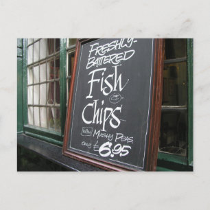 Cartão Postal Sinal de peixe e fritas