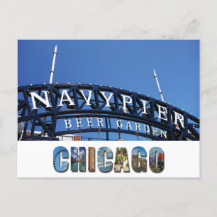 Cartão Postal Sinal de Pier de Marinho de Chicago Illinois