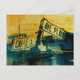 Cartão Postal Sinal de rua verde e amarelo