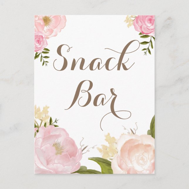 Cartão Postal Sinal de Snack Bar de Flores de Aquarela Romântica (Frente)