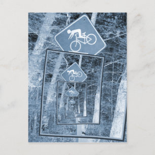 Cartão Postal Sinal de Tráfego de Atenção Bicicleta