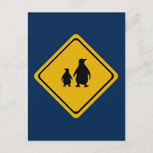 Cartão Postal sinal de trânsito de pinguim