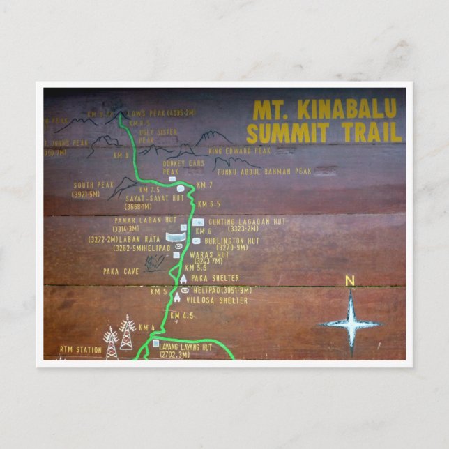 Cartão Postal sinal de trilha do mt kinabalu (Frente)