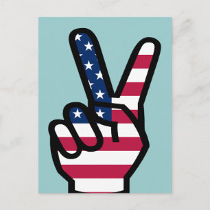 Cartão Postal Sinal de vitória com bandeira americana