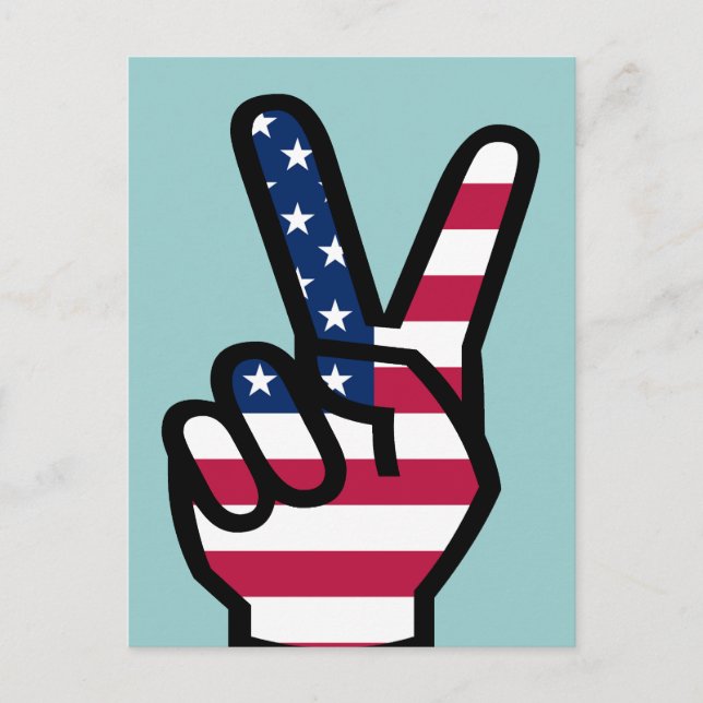 Cartão Postal Sinal de vitória com bandeira americana (Frente)