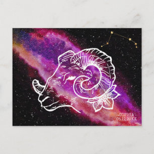 Cartão Postal Sinal do Zodíaco Constelação de Áries Rosa Roxo Ga