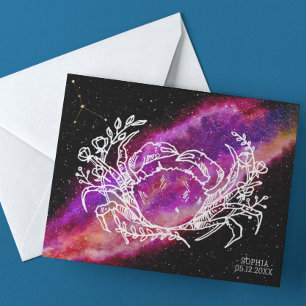 Cartão Postal Sinal do Zodíaco Constelação de Câncer Rosa Galáxi