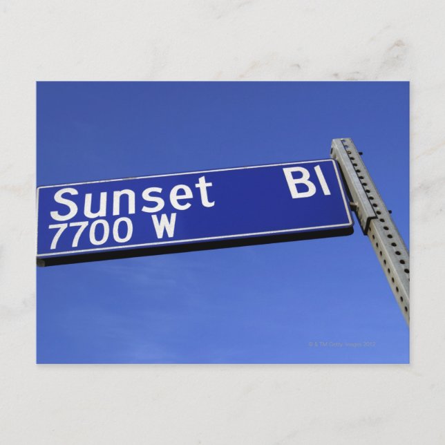 Cartão Postal Sinal Sunset Boulevard contra céu azul (Frente)