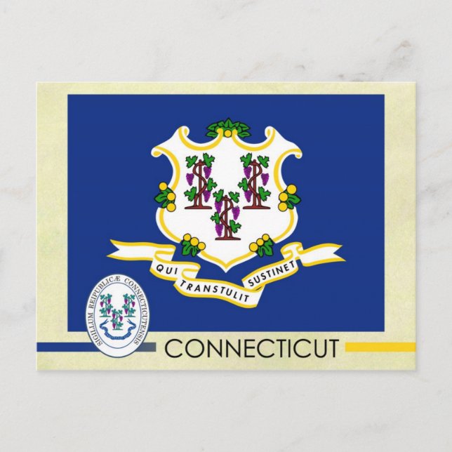 Cartão Postal Sinalizador e selo do Estado de Connecticut (Frente)