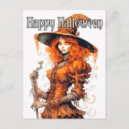 Cartão Postal Sinister Salem Witch Ilustração Feliz Halloween