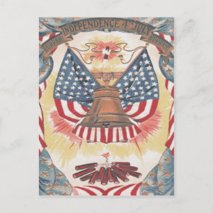 Cartão Postal Sino da Liberdade Fogos de Artifício Bandeira Amer