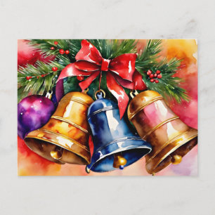 Cartão Postal Sinos de Natal, 3, obra de arte em aquarela