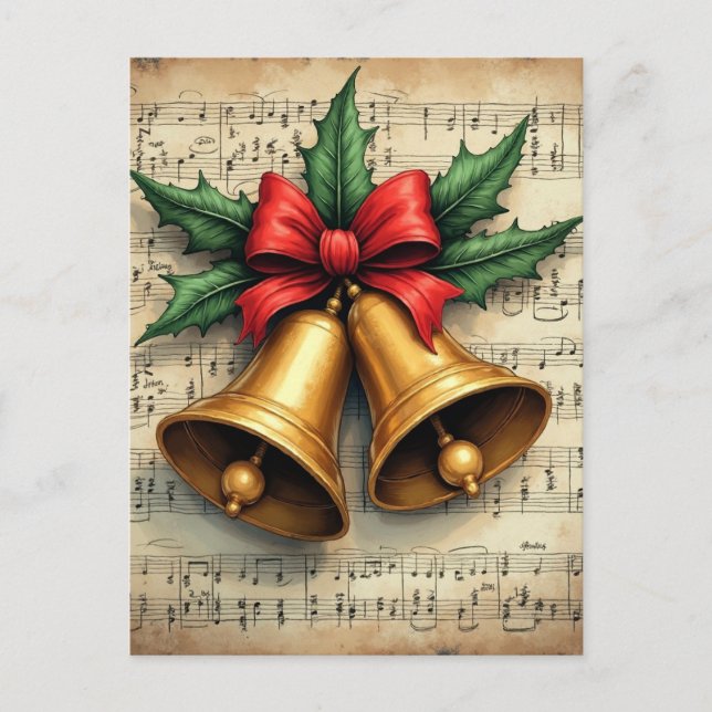 Cartão Postal Sinos de Natal em partitura, (Frente)