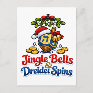 Cartão Postal Sinos e giros de Driedel Christmukkah Hanukkah