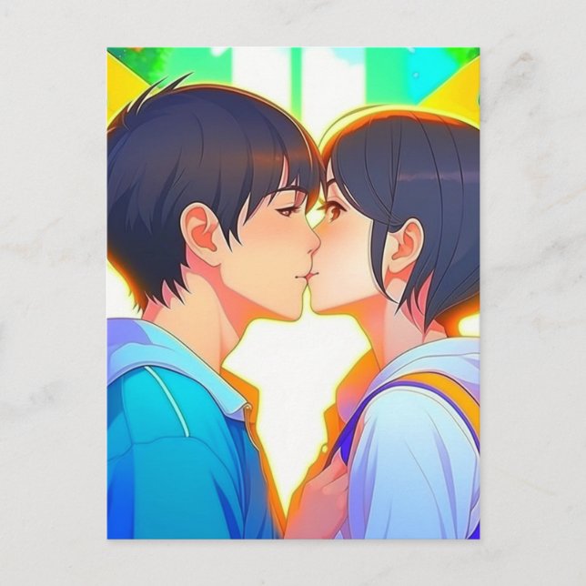 Cartão Postal Sinto Sua Falta | Beijo de Anime (Frente)