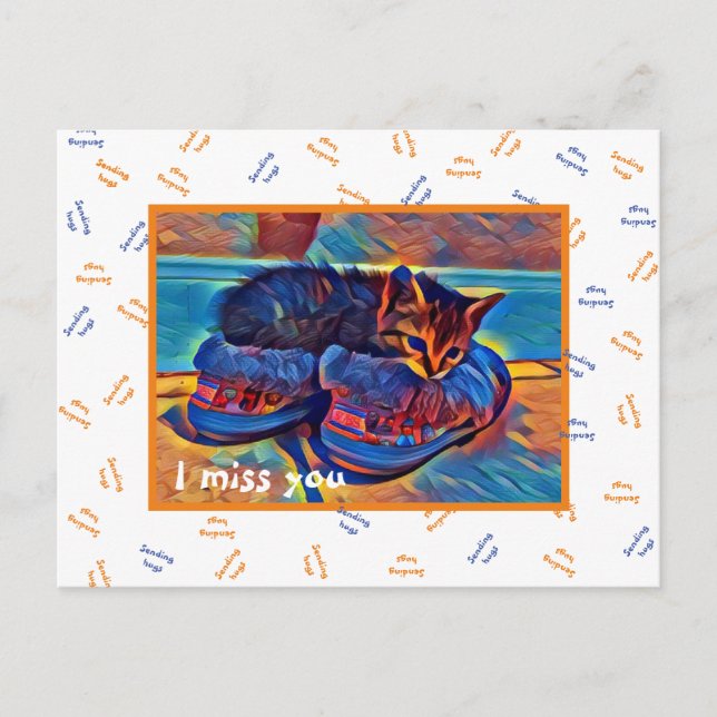 Cartão Postal SINTO SUA FALTA DE "enviar abraços" (Frente)