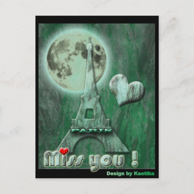 Cartão Postal Sinto sua falta Paris (Frente)