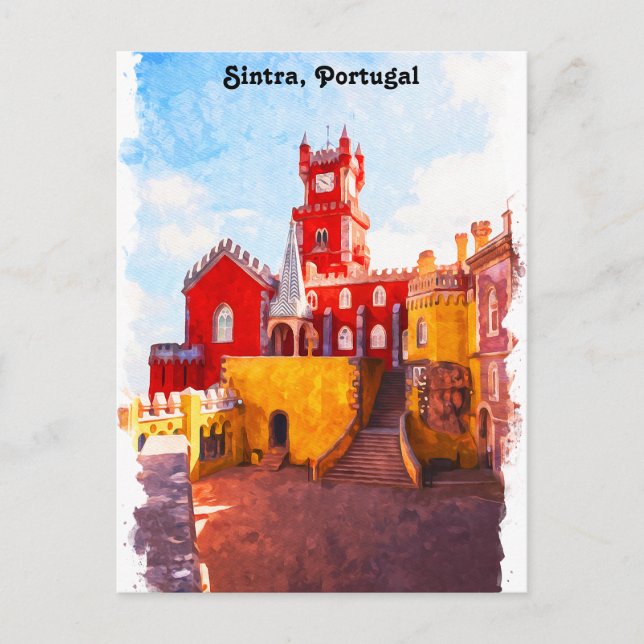Cartão Postal Sintra Portugal City Watercolor (Frente)
