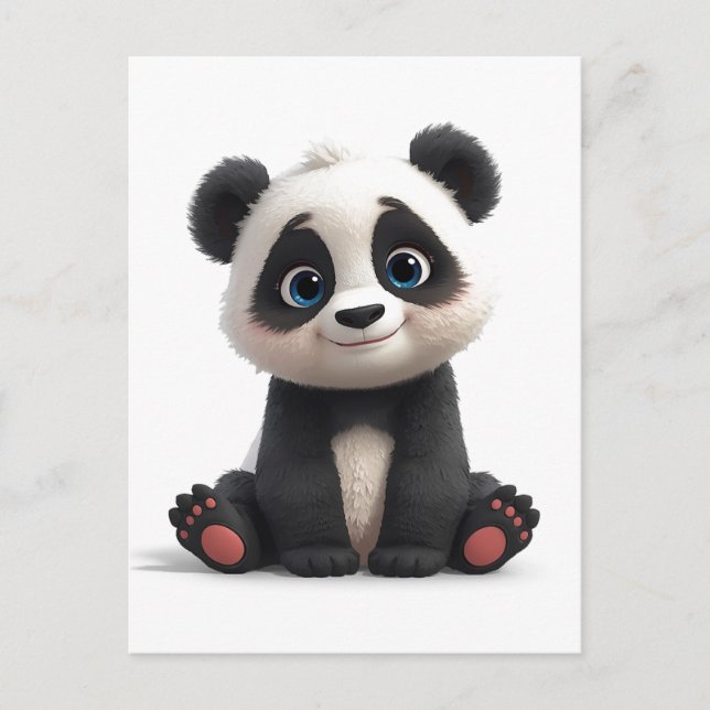 Cartão Postal Sitting Panda Bear Cartoon Illustration Art (Frente)