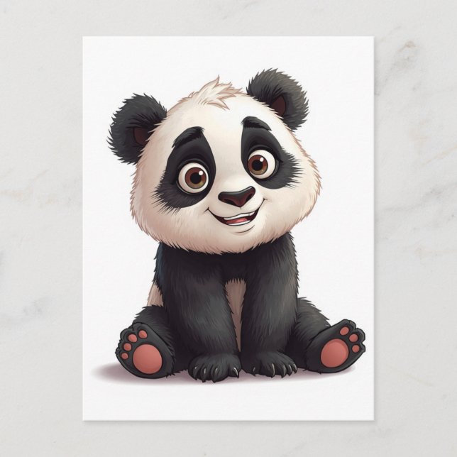 Cartão Postal Sitting Panda Bear Cartoon Illustration Artwork (Frente)