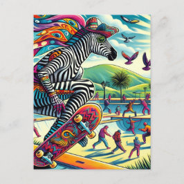 Cartão Postal Skate Zebra Colorida e Divertida
