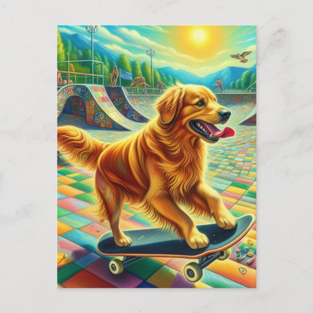 Cartão Postal Skateboard Adorable Ouro Retriever Dog (Frente)