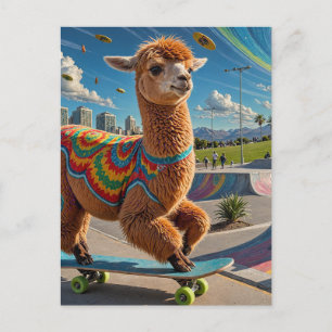 Cartão Postal Skateboard Alpaca Adorável