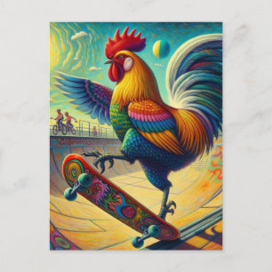 Cartão Postal Skateboard Colorida Rooster