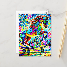 Cartão Postal Skateboard Colorida Surreal Horse