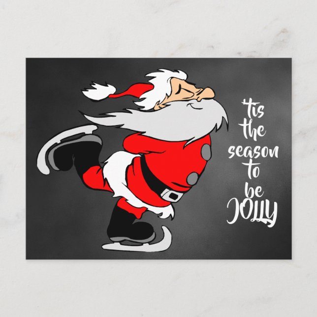 Cartão Postal Skating Cartoon Santa Claus "tis the season  (Frente)