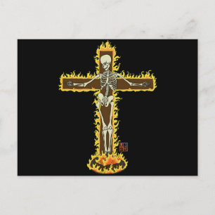 Cartão Postal Skeleton Burning na Tatuagem do Dia das Bruxas atr
