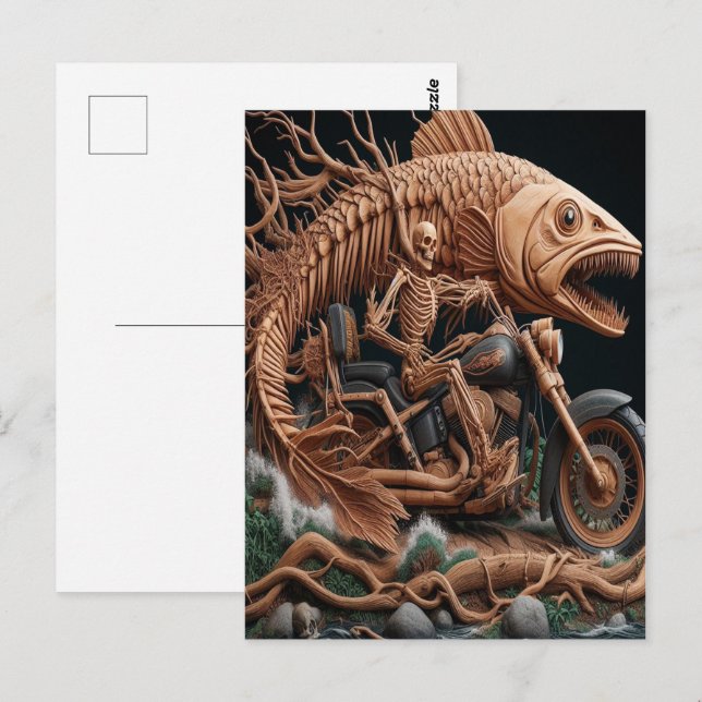 Cartão Postal skeleton cavalgou sua bicicleta de helicóptero par (Frente/Verso)