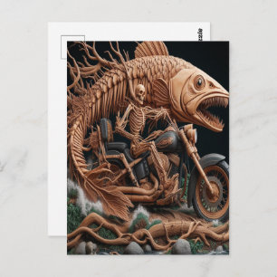 Cartão Postal skeleton cavalgou sua bicicleta de helicóptero par