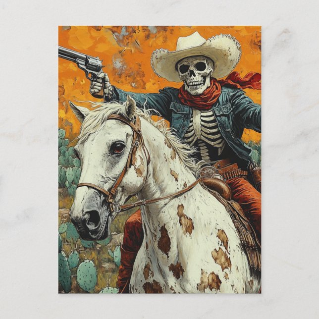 Cartão Postal Skeleton Cowboy num Cavalo Appaloosa (Frente)