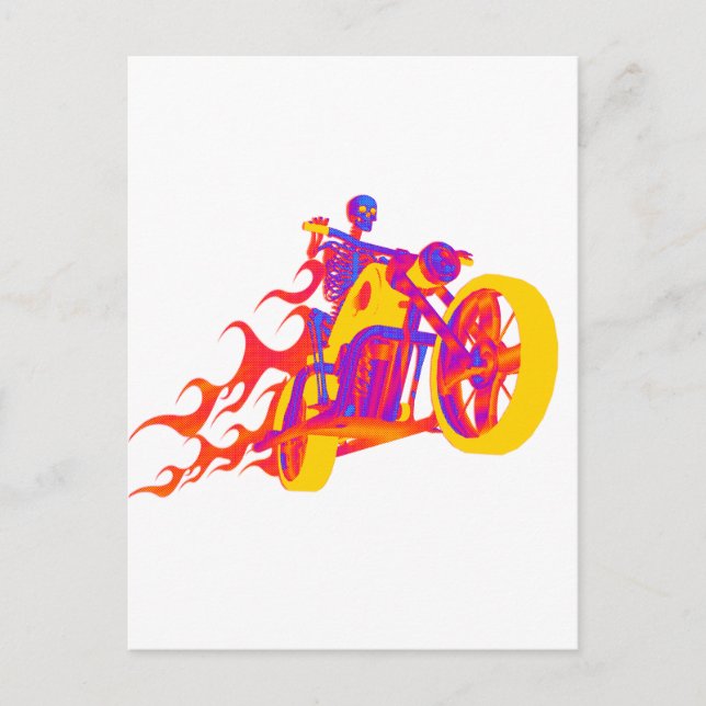Cartão Postal Skeleton dirigindo uma moto (Frente)