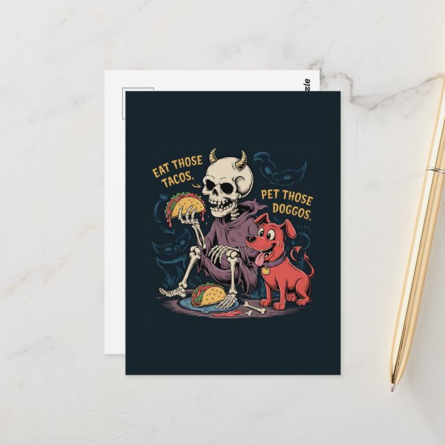 Cartão Postal Skeleton Divertimento Coma esses Tacos e Pet Aquel (Frente/Verso In Situ)