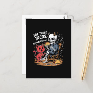 Cartão Postal Skeleton diz coma esses tacos Pet aqueles Gatinhos